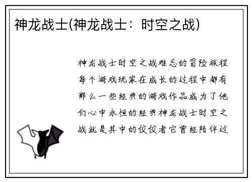 神龙战士(神龙战士：时空之战)